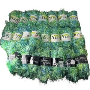 Yumos Elista Space Eyelash Yarn Green Blue huge lot of 23  mixed